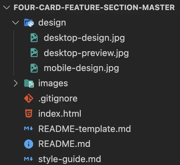 File tree for Four cards feature section challenge